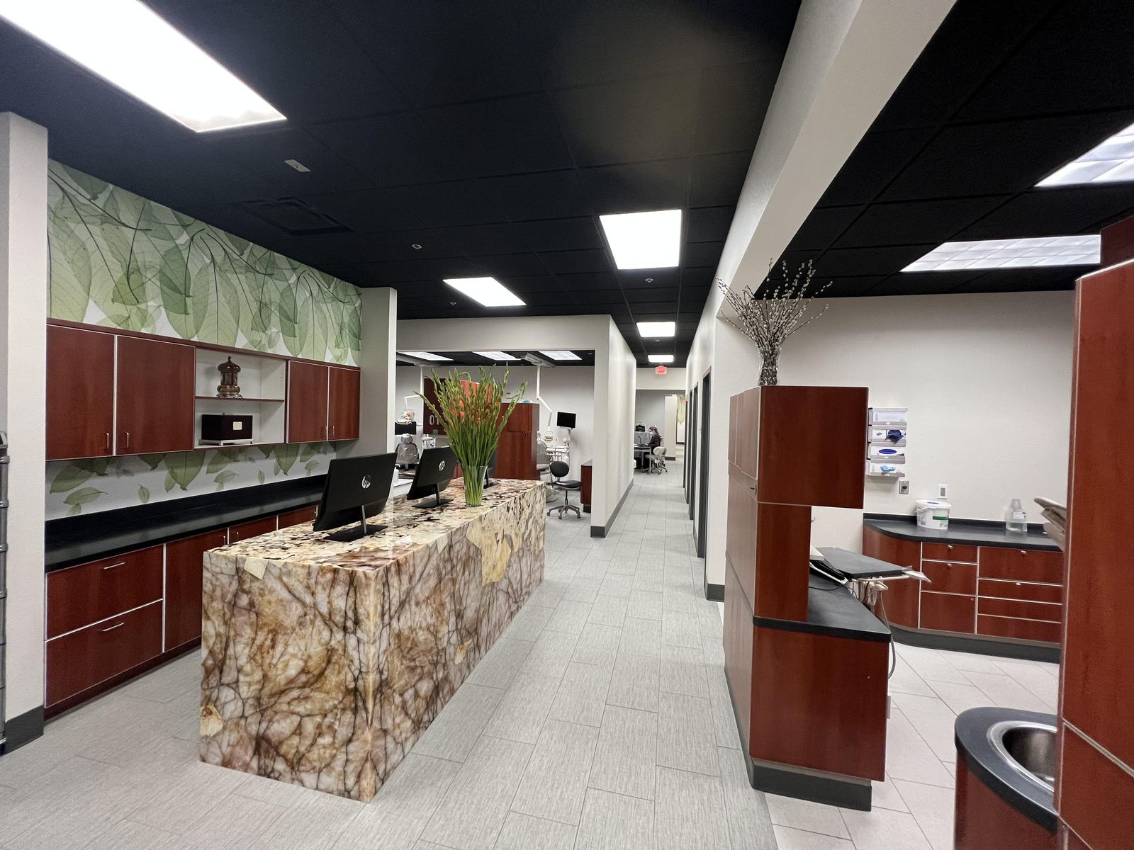 Reception and treatment area inside the Diane and Bruce Halle Brighter Way Dental Center